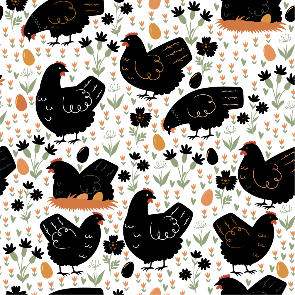 Dywan winylowy zwierzęta czarno-białe kury - TenStickers