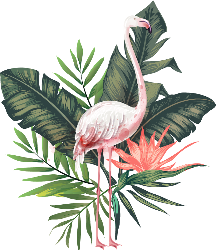 Dywan winylowy zwierzęta flamingo w akwareli i liście - TenStickers