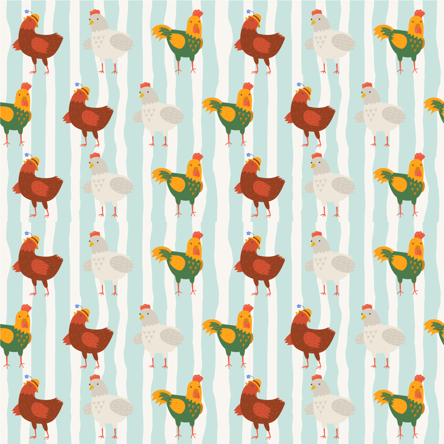Dywan winylowy zwierzęta w pionowe paski z kogutami - TenStickers