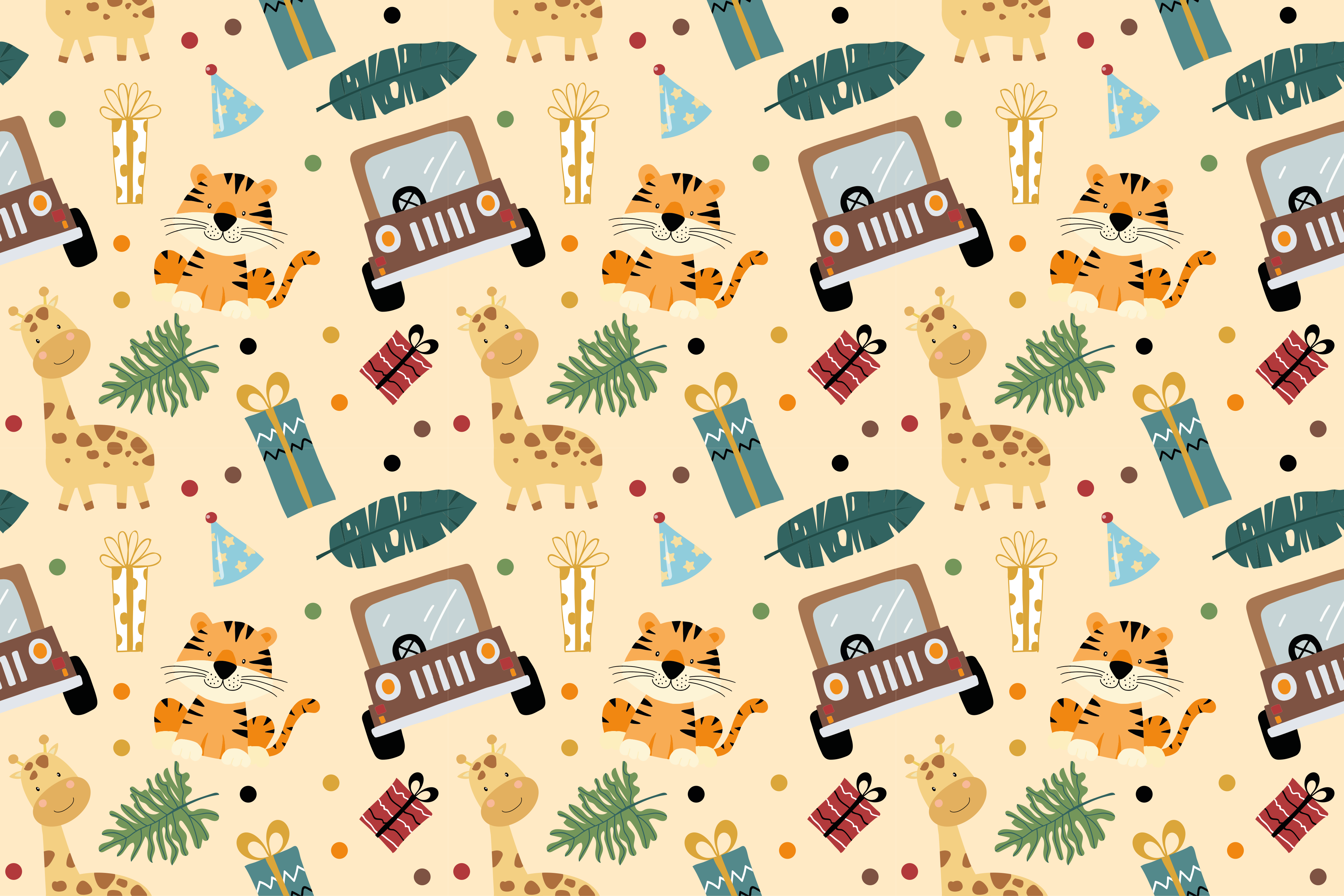 Dywan winylowy zwierzęta safari z autem - TenStickers