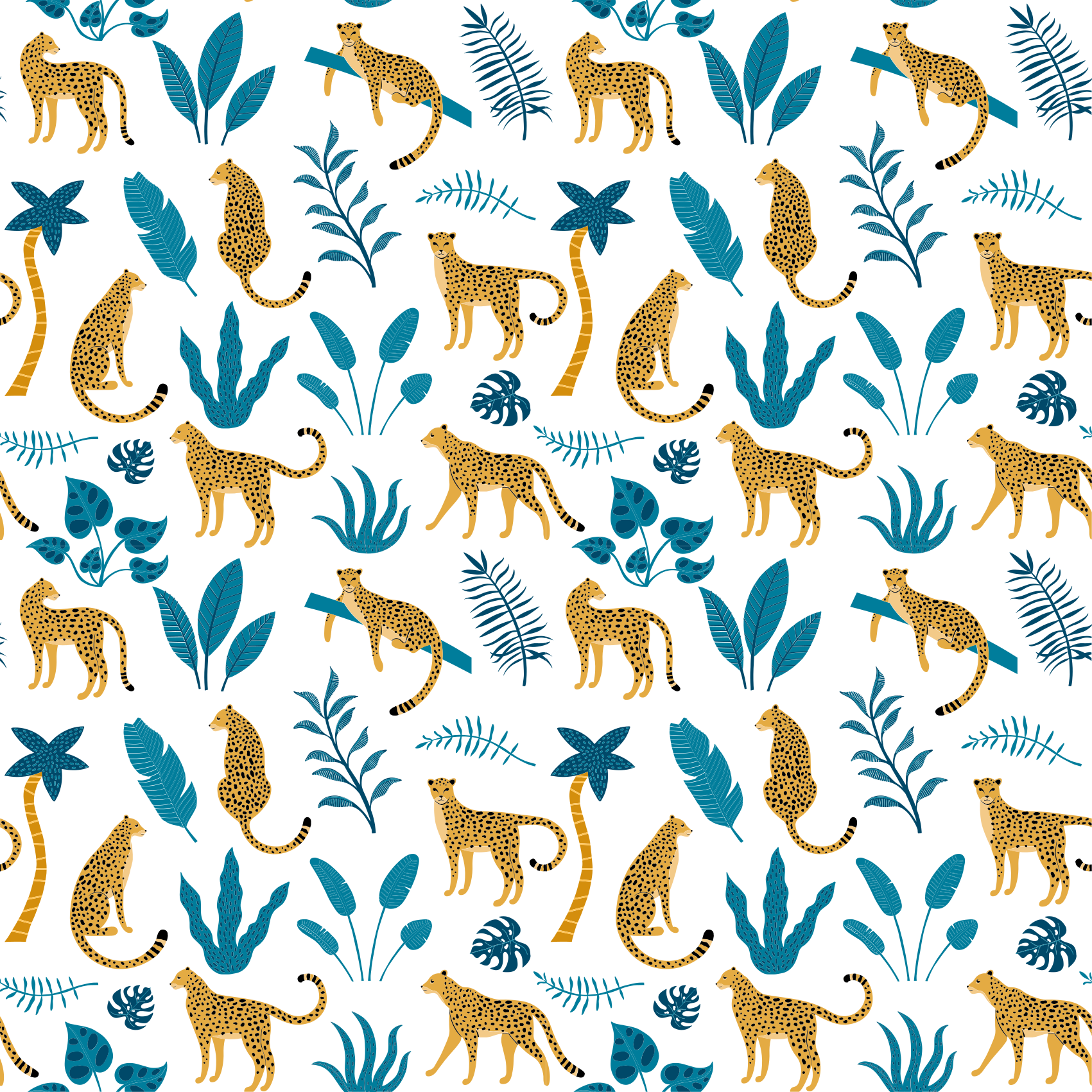 Dywan winylowy zwierzęta w stylu botanicznym z lampartami - TenStickers