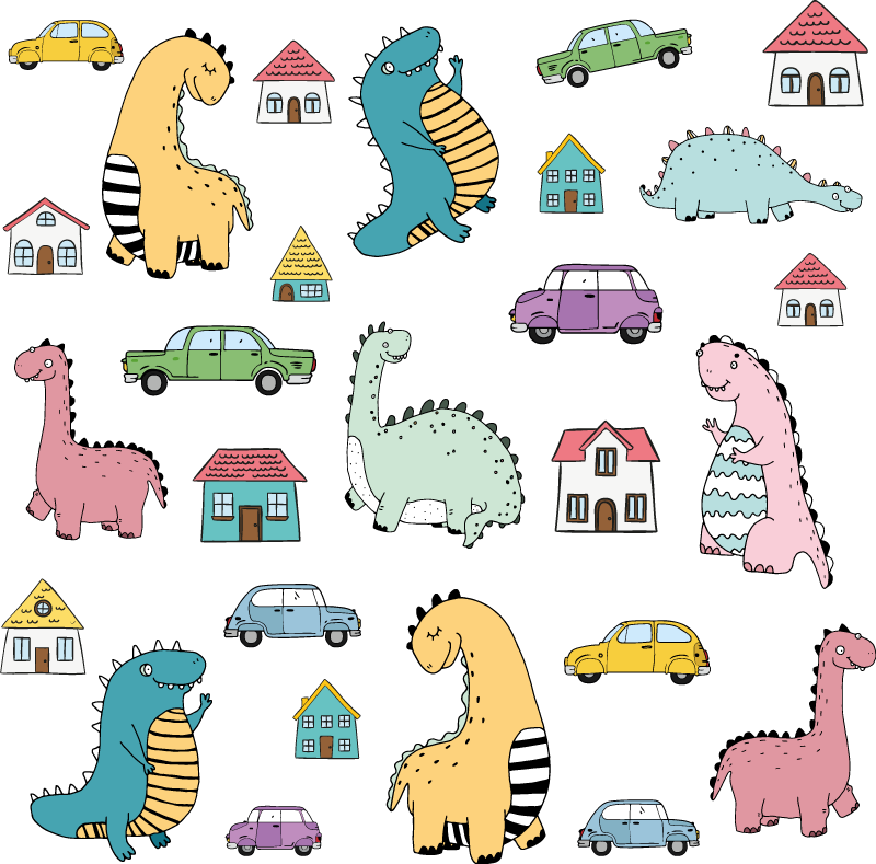 Dywan winylowy zwierzęta w kolorowe dinozaury - TenStickers