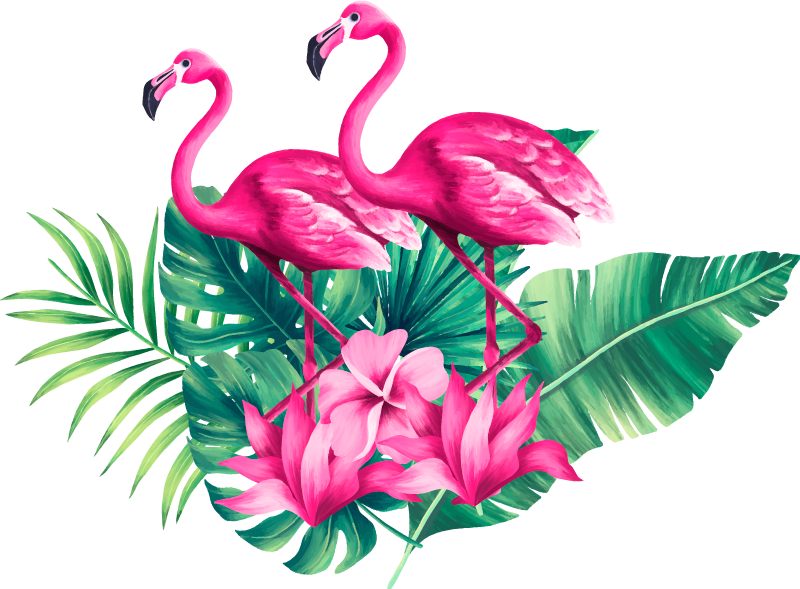 Dywan winylowy zwierzęta flamingi i roślinność - TenStickers