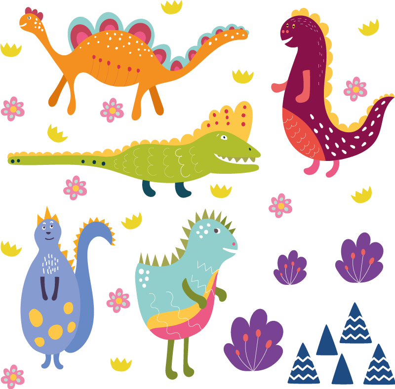 Dywan winylowy zwierzęta kolorowe dinozaury - TenStickers