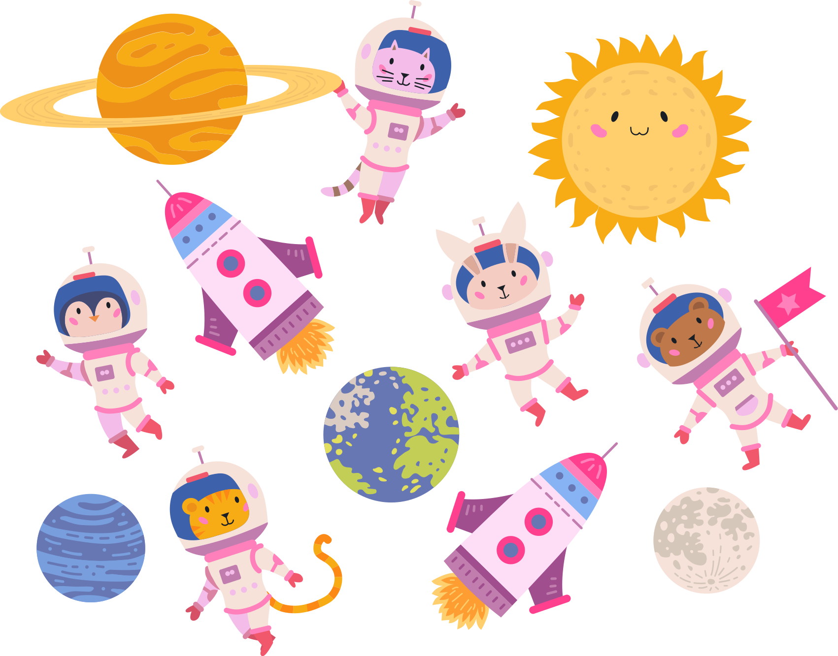 Dywan winylowy zwierzęta astronauci z rakietą - TenStickers
