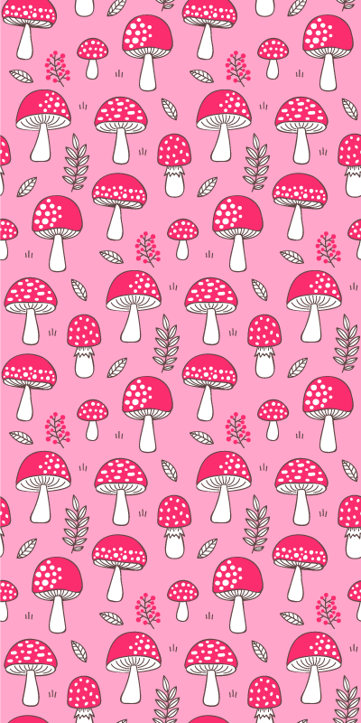Dywan winylowy w kwiaty i rośliny z różowymi grzybami - TenStickers
