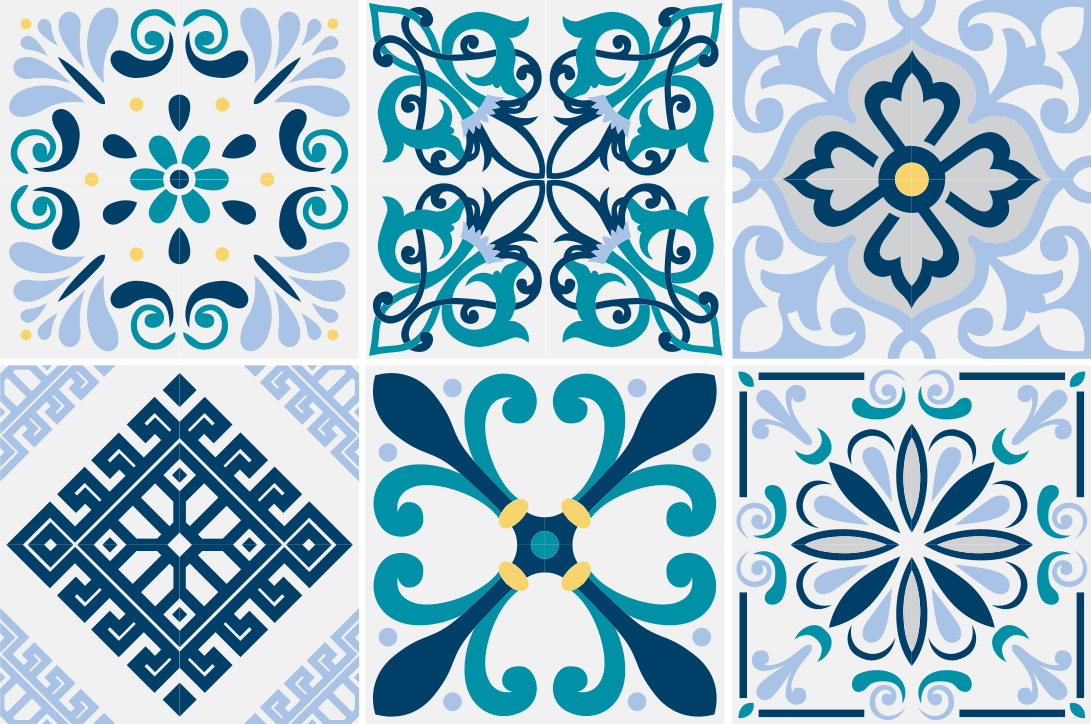 Dywan winylowy do kuchni kafelki niebieskie kwiaty - TenStickers