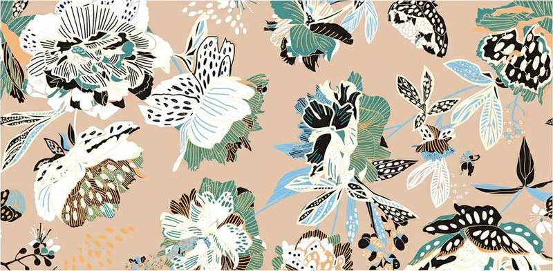 Dywan winylowy do salonu kwiaty w neutralnym beżu - TenStickers