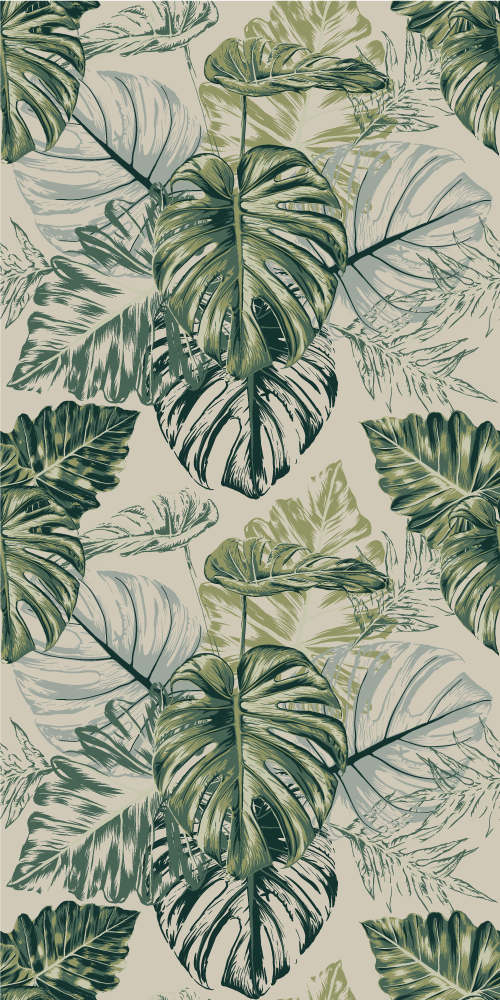 Dywan winylowy do salonu w beżowe liście monstera - TenStickers