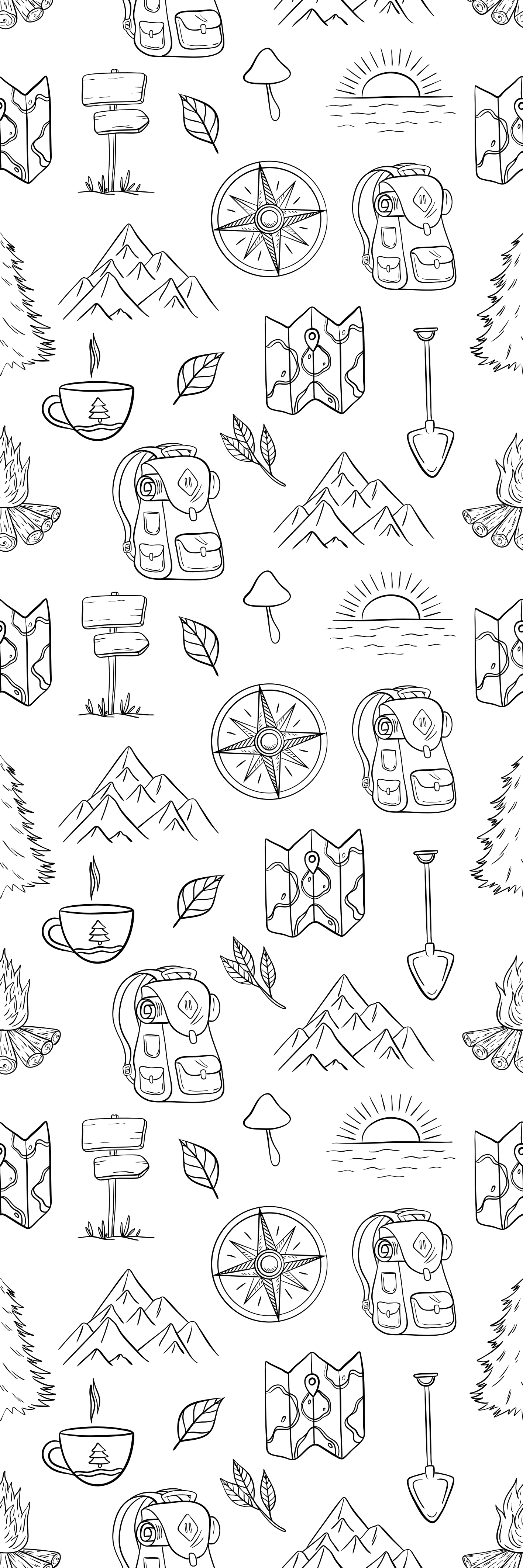 Dywan winylowy do salonu z rysowanym kompasem i górami - TenStickers