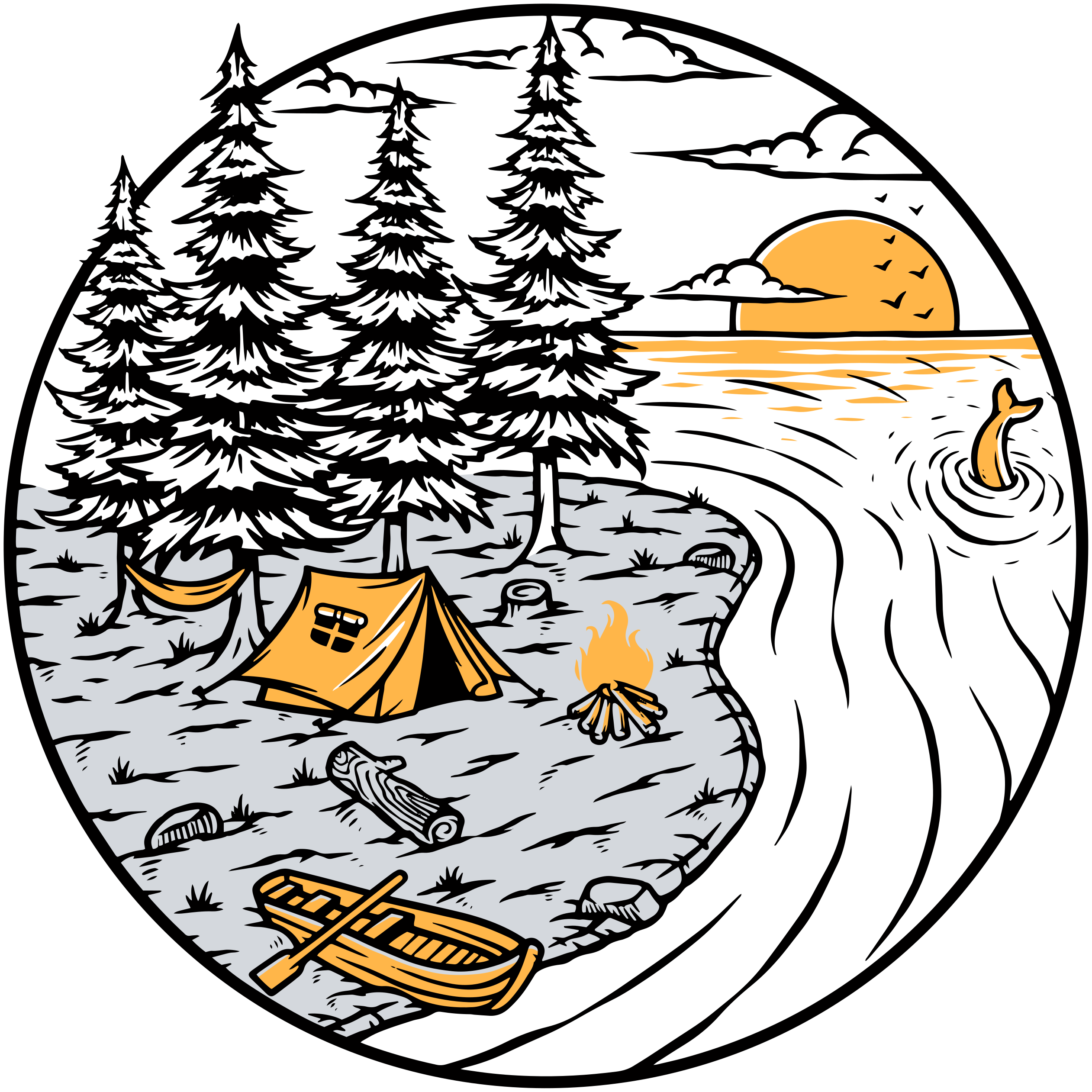 Dywan winylowy natura z żółtym widokiem kampera - TenStickers