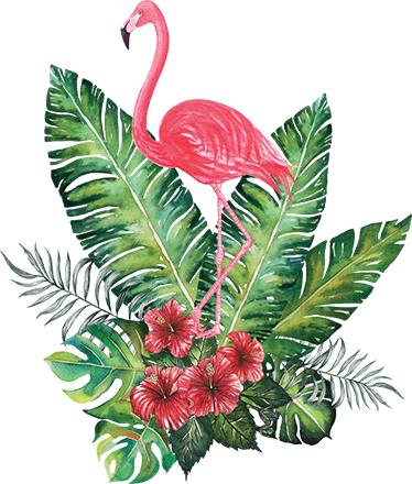 Dywan winylowy w kwiaty i rośliny z dużym flamingiem - TenStickers