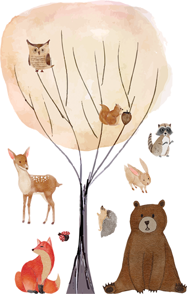 Dywan winylowy dla dziecka z leśnymi zwierzętami i drzewem - TenStickers