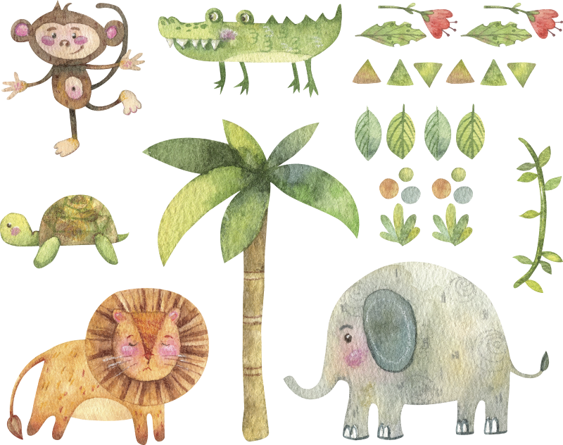 Dywan winylowy dla dziecka zwierzęta z dżungli akwarelowe - TenStickers