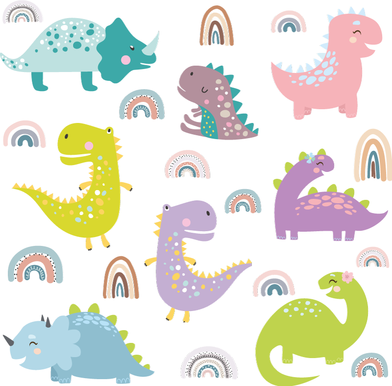 Dywan winylowy do salonu z dinozaurami i tęczami - TenStickers