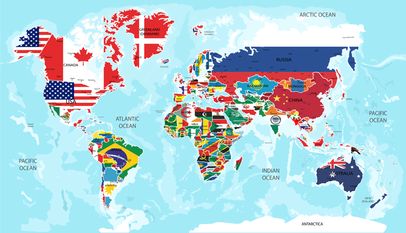 Dywan winylowy mapa świata z flagami świata - TenStickers