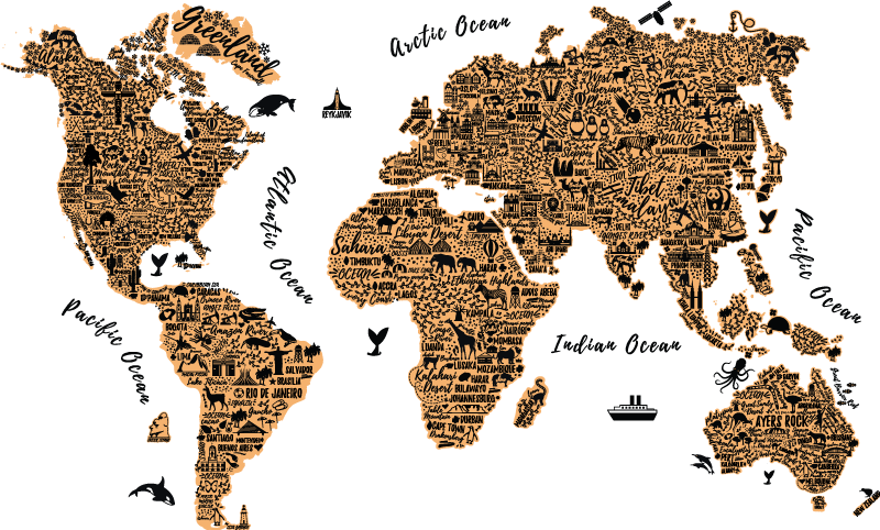 Dywan winylowy mapa świata z tekstami i konturami - TenStickers