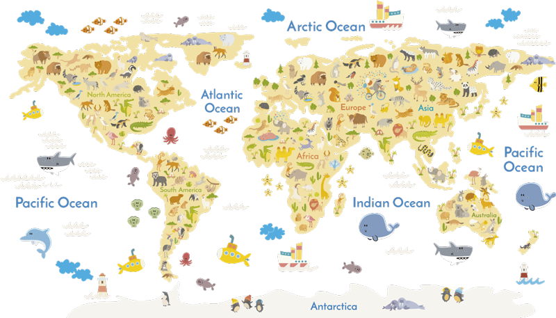 Dywan winylowy mapa świata z motywem fauny - TenStickers