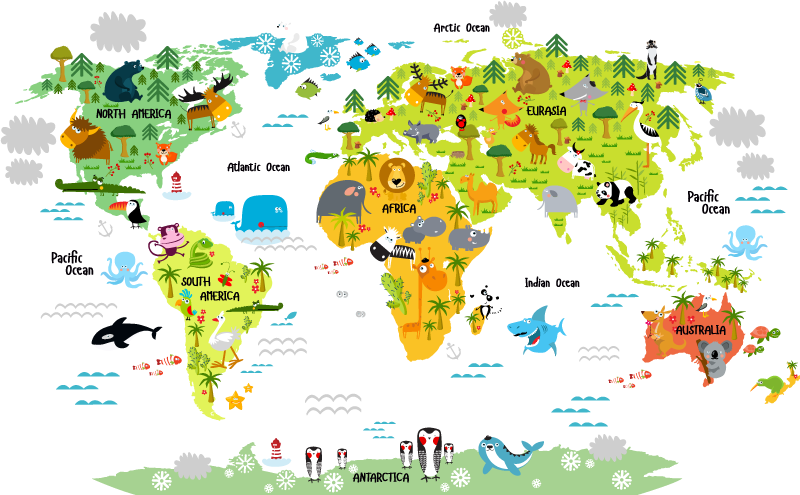 Dywan winylowy mapa świata z angielskim wzorem fauny - TenStickers