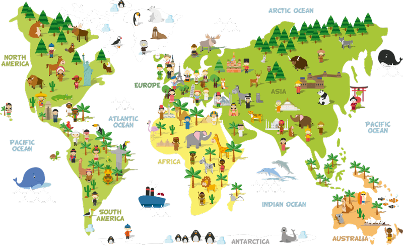 Dywan winylowy mapa świata z mapą ludzi w języku angielskim - TenStickers