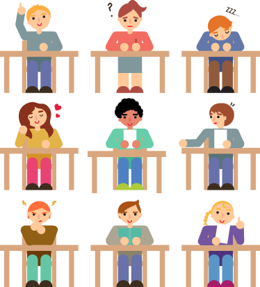 Dywan winylowy dla dziecka naklejki uczniów przy biurku - TenStickers