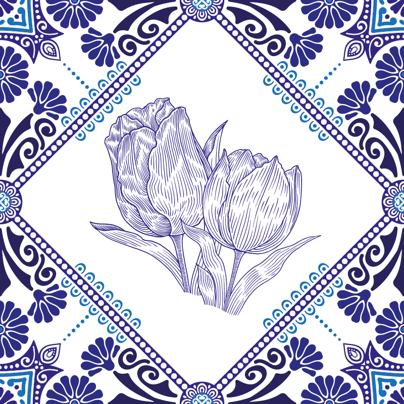Dywan winylowy do kuchni tulipany w niebieskim delfcie - TenStickers