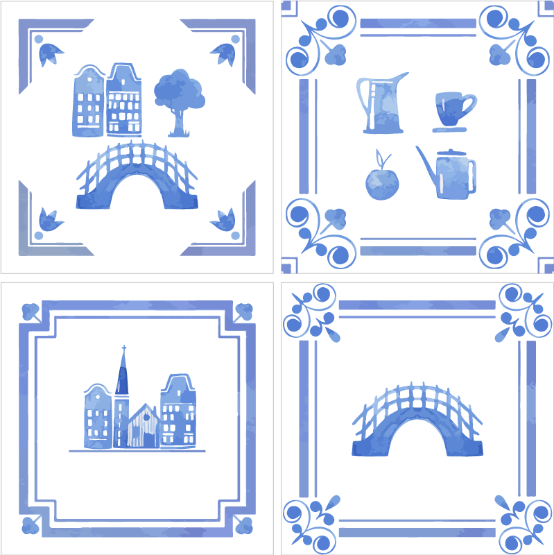 Dywan winylowy do kuchni z holenderskimi domkami delft - TenStickers