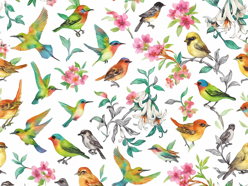 Dywan winylowy do salonu kolorowa natura z ptakami - TenStickers
