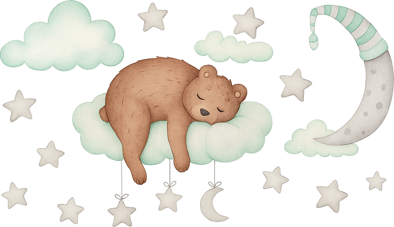 Dywan winylowy do salonu Śpiący miś na chmurach - TenStickers