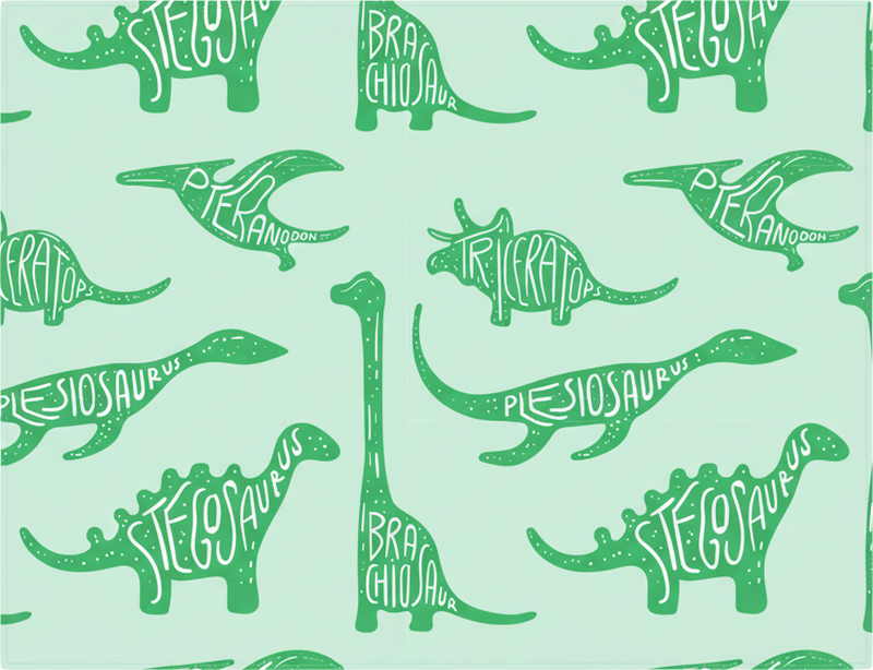 Dywan winylowy do salonu zielone dinozaury z imionami - TenStickers