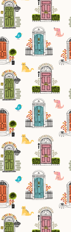 Dywan winylowy do salonu z symbolami zwierząt i budynków - TenStickers