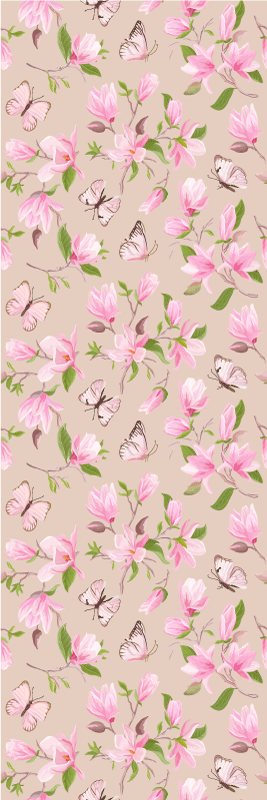 Dywan winylowy natura w różowe magnolie i motyle - TenStickers