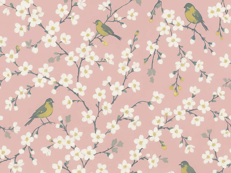 Dywan winylowy natura różowe ptaki w sadzie - TenStickers