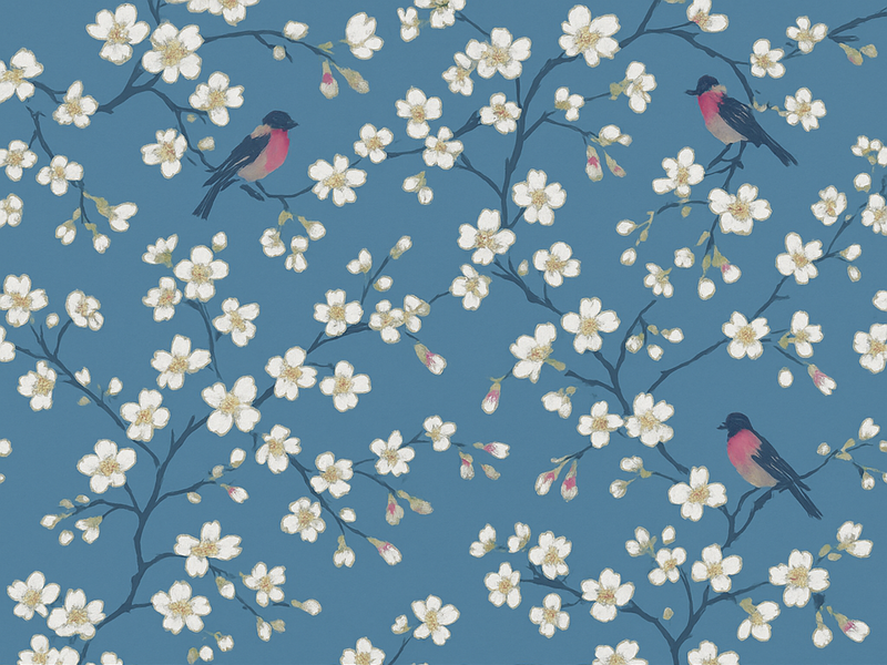 Dywan winylowy natura niebieskie ptaki w sadzie - TenStickers