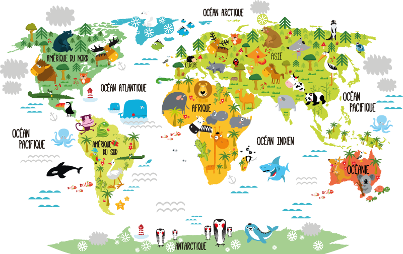 Dywan winylowy mapa świata zwierząt dla dzieci - TenStickers
