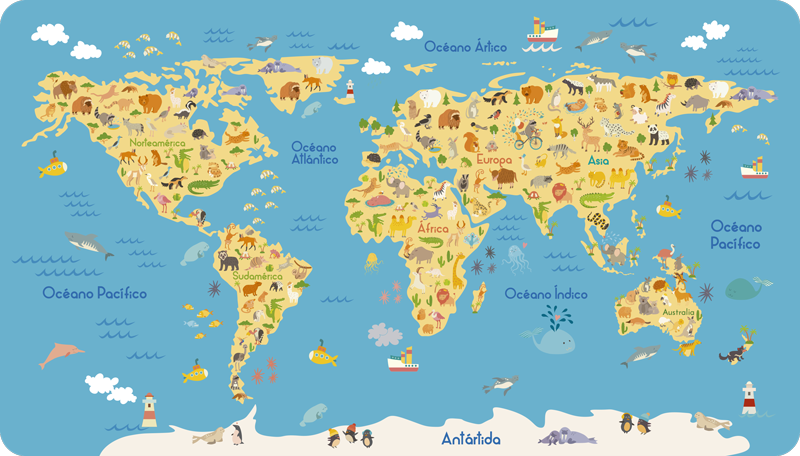 Dywan winylowy mapa świata z motywem zwierząt - TenStickers