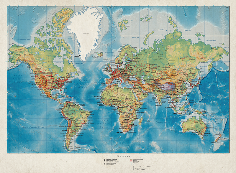 Dywan winylowy mapa świata mercator - TenStickers