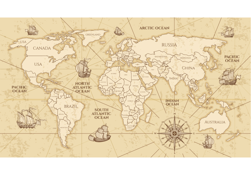 Dywan winylowy mapa świata w stylu retro sepia - TenStickers