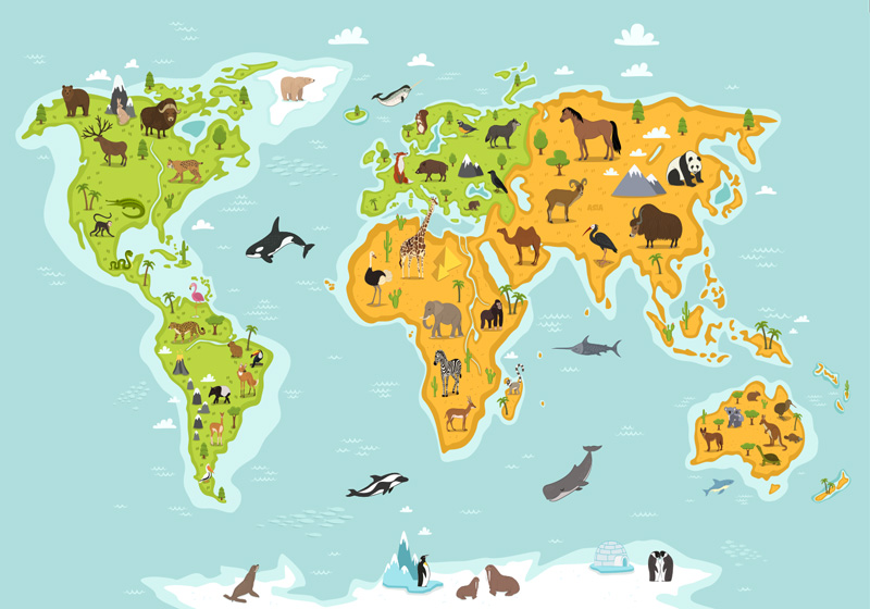 Dywan winylowy mapa świata dla dzieci z fauną i florą - TenStickers