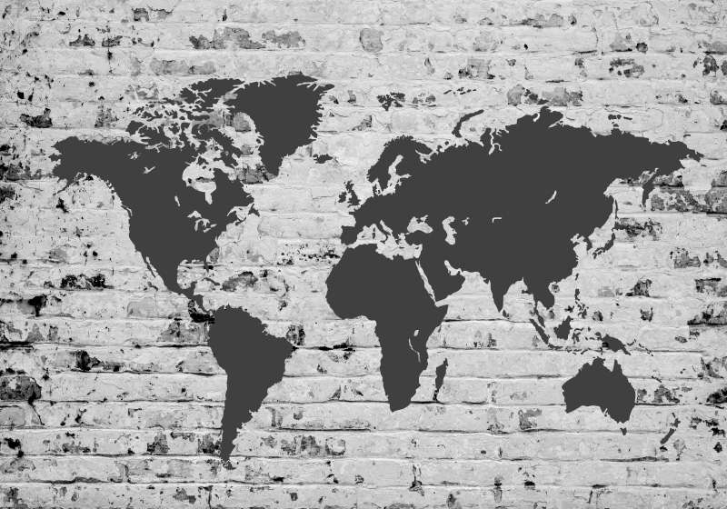 Dywan winylowy mapa świata mural z białej cegły - TenStickers