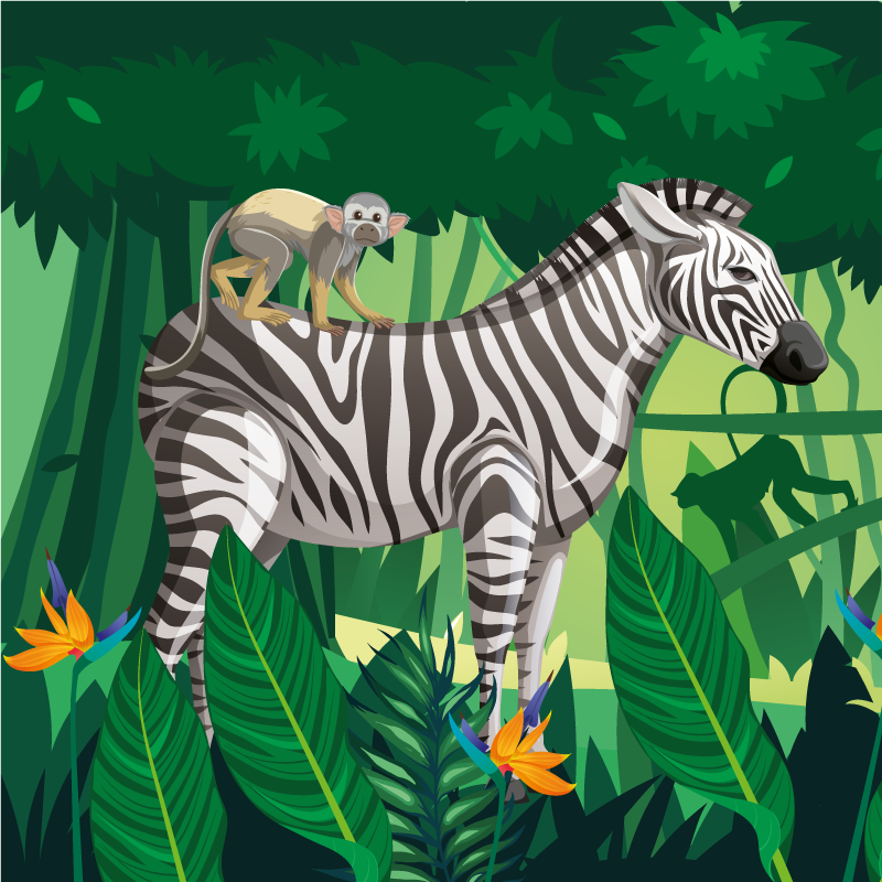 Dywan winylowy dla dziecka giraffa, zebra i małpka - TenStickers
