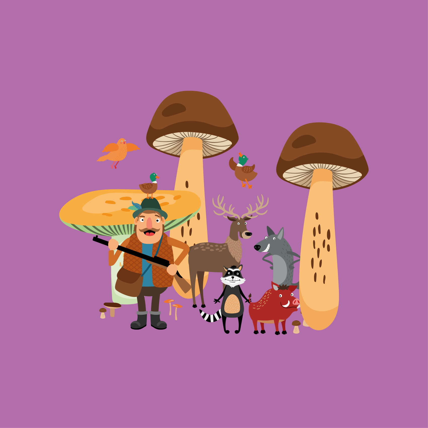 Dywan winylowy dla dziecka ptaki w leśnym grzybie - TenStickers