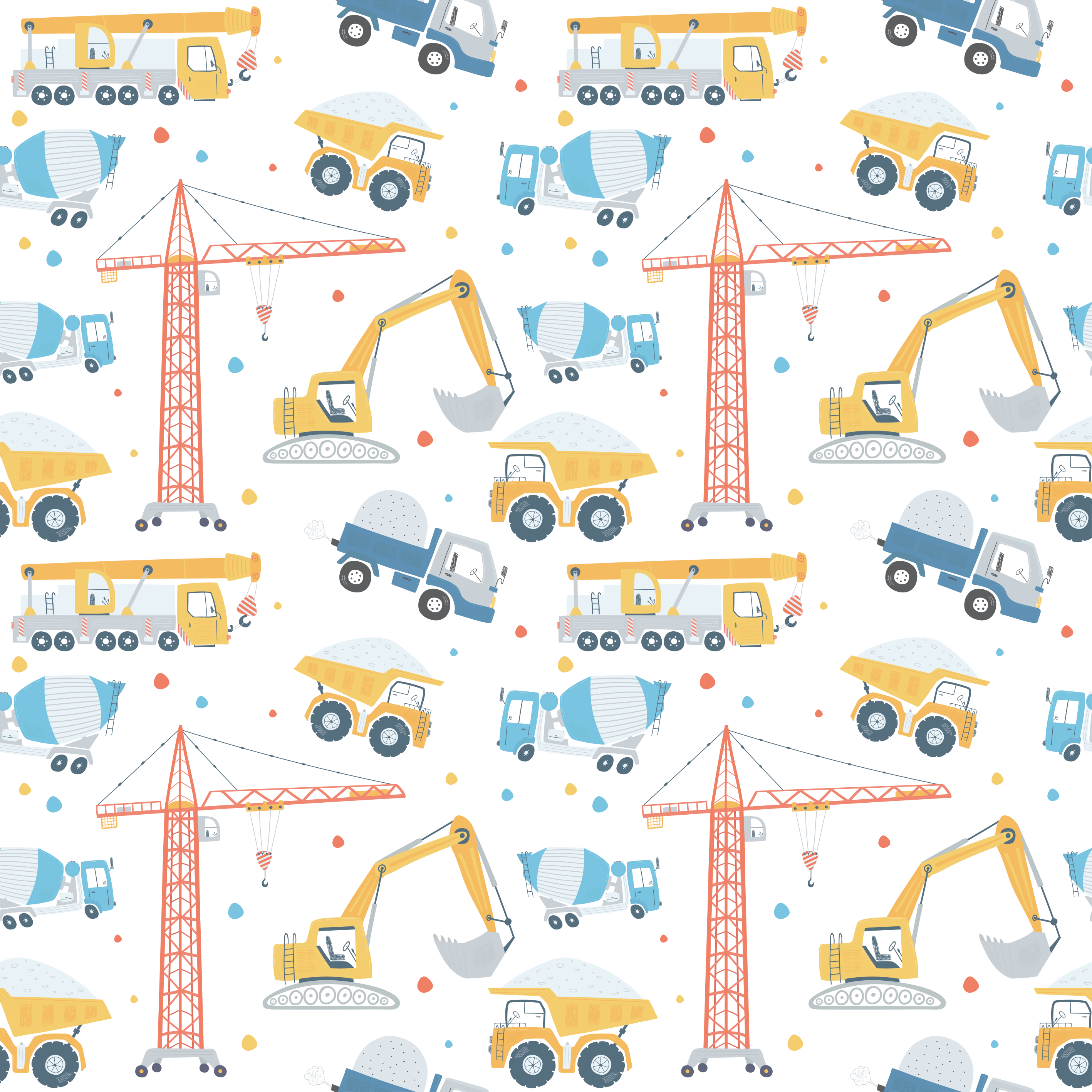 Dywan winylowy dla dziecka w pastelowe pojazdy budowlane - TenStickers
