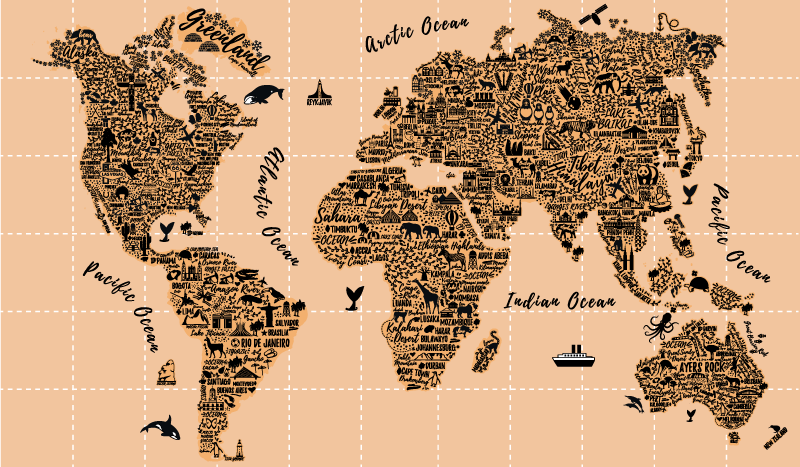 Dywan winylowy mapa świata miasta - TenStickers