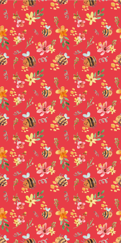 Dywan winylowy do salonu w retro pszczoły i kwiaty - TenStickers
