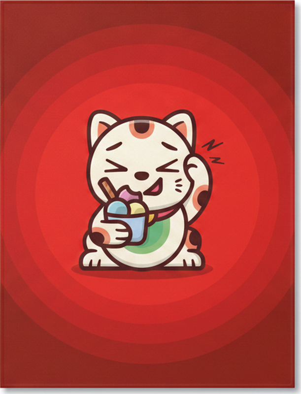 Czerwony dywan winylowy z uroczym kotem i lodami - TenStickers