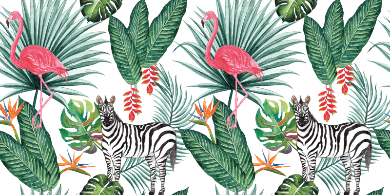 Dywan winylowy flamingi i zebra - TenStickers
