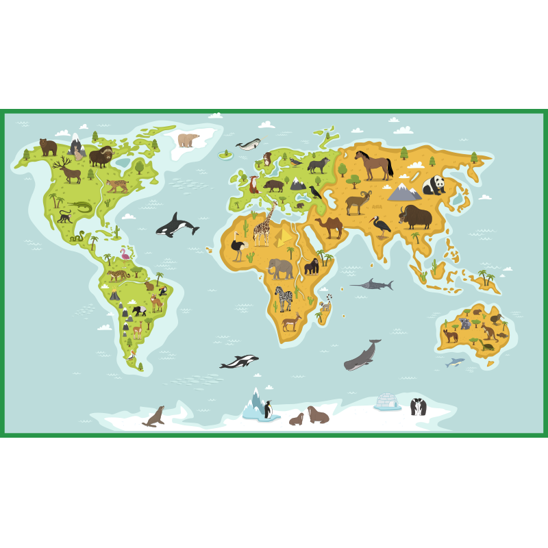 Niebieski dywan vintage mapa świata - TenStickers