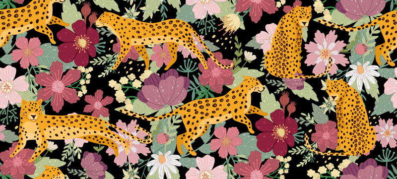 Dywan winylowy z motywem leoparda w kwiaty - TenStickers