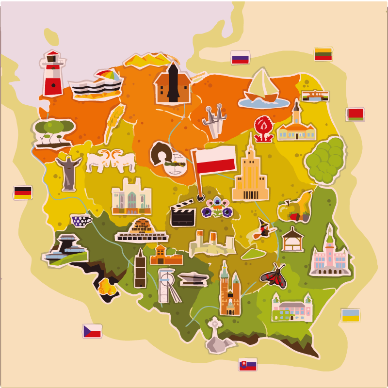 Dywan winylowy Mapa Polski z budynkami  - TenStickers